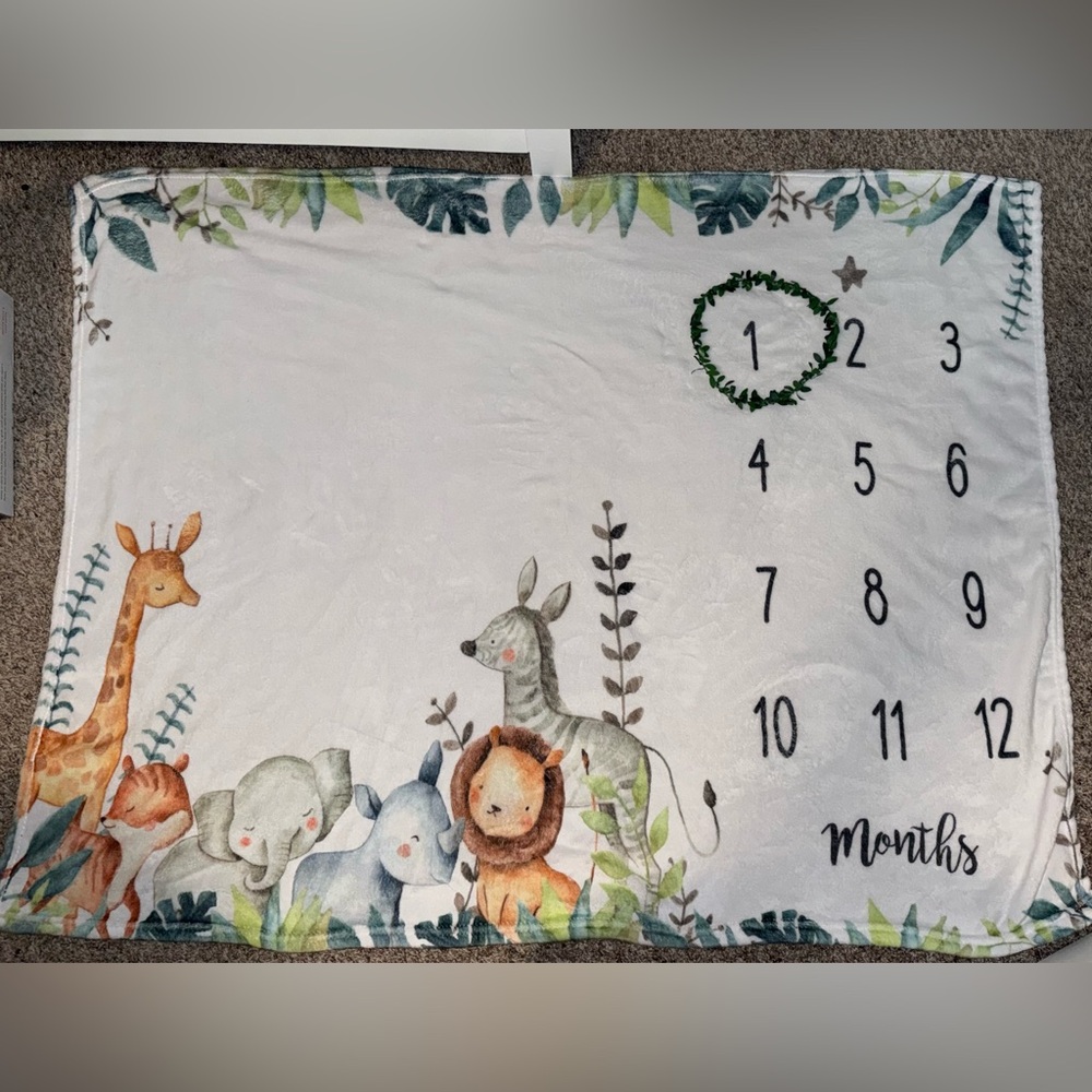 Baby Milestone Blanket with Safari Animal Print